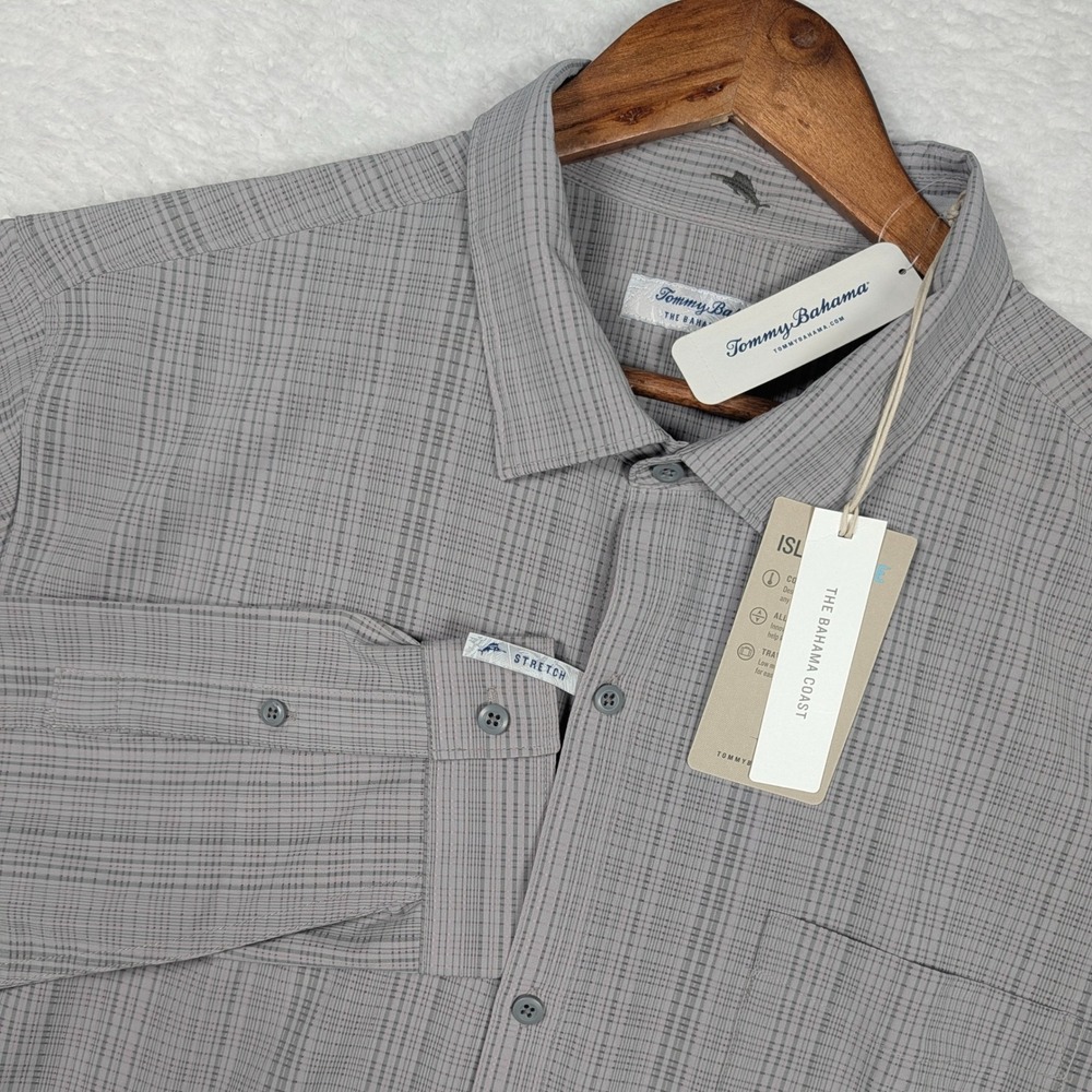 Tommy Bahama Shirt Mens XXL Gray IslandZone Bahama Coast Sandbar Stripe NEW $138